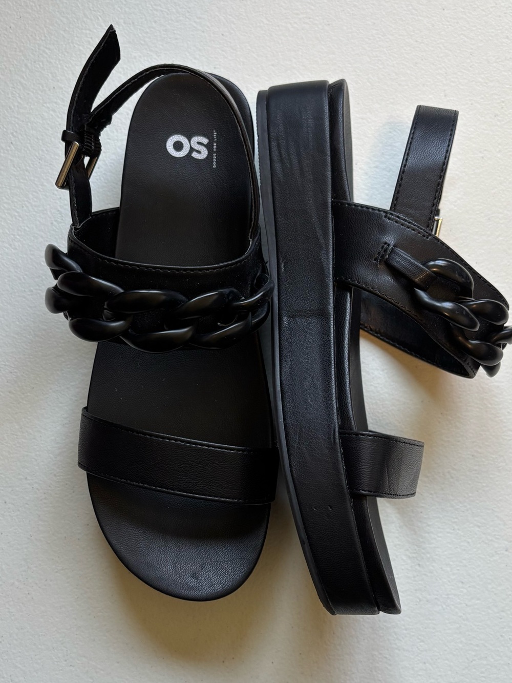 SO Black Chain-Detail Ankle-Strap Sandals